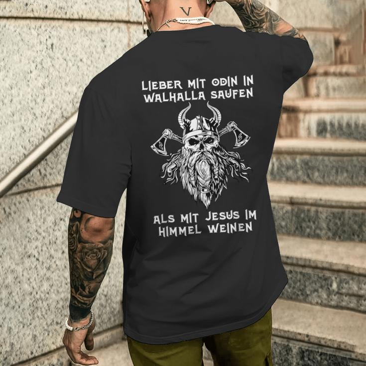 Lieber Mit Odin In Walhalla Saufen Nordmann's Drinking Slogan T-Shirt mit Rückendruck Geschenke für Ihn