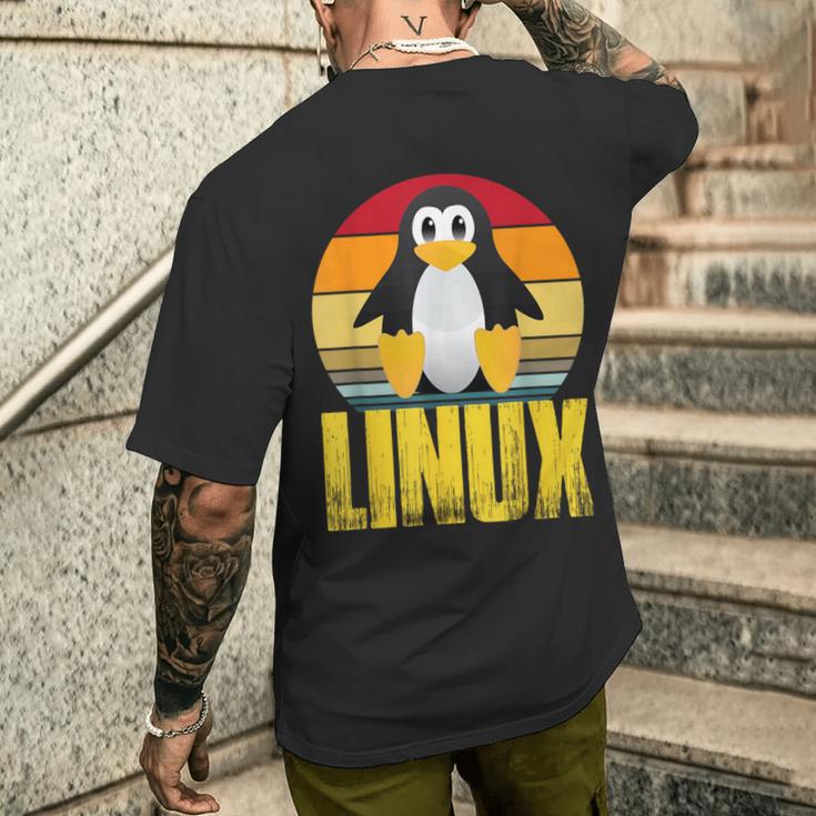 Linux Retrointage Penguin Nerd Sky And Geek Coding T-Shirt mit Rückendruck Geschenke für Ihn