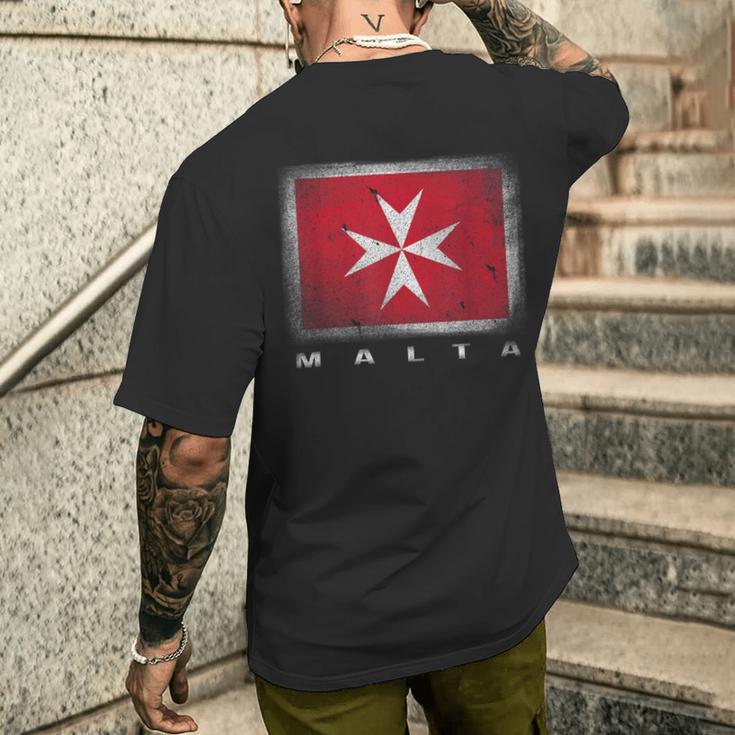 Maltese Cross Flag Malta T-Shirt mit Rückendruck Geschenke für Ihn