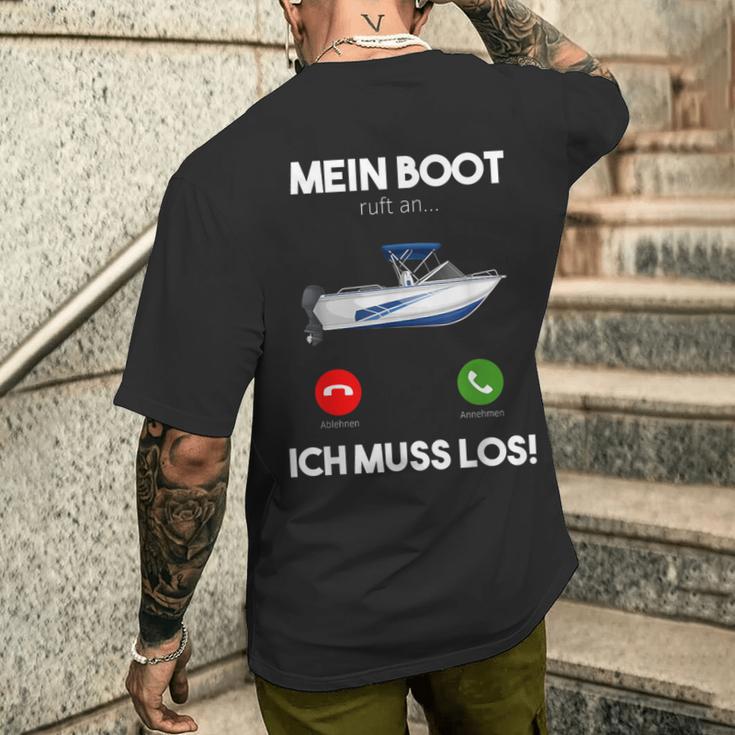 Mein Boot Ruft An Ich Muss Los Motorboat Yacht Ship T-Shirt mit Rückendruck Geschenke für Ihn