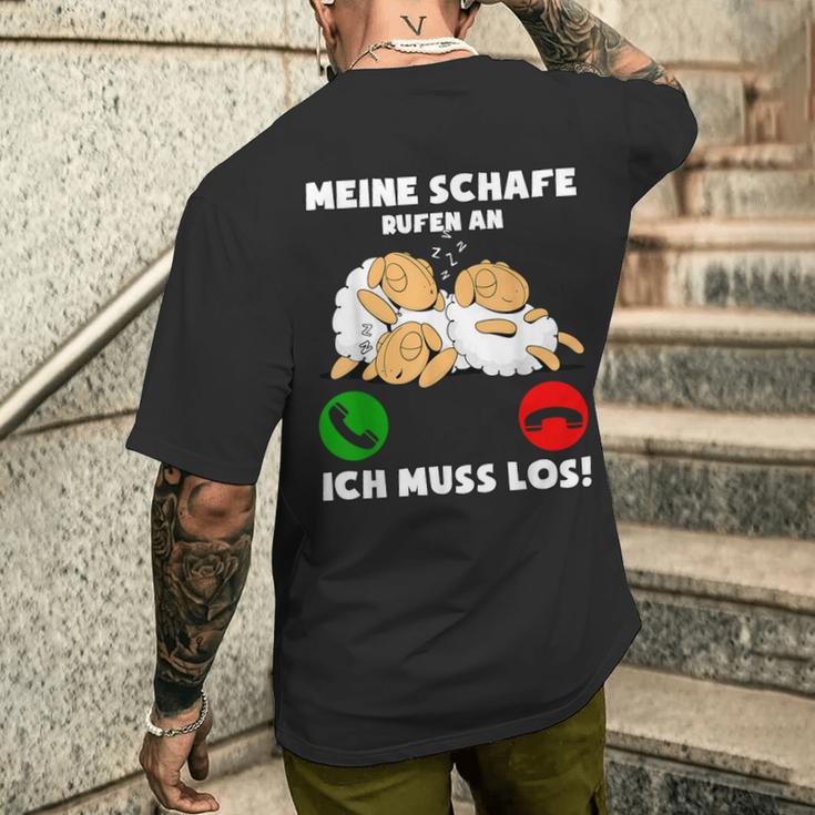 Meine Schafe Rufen An Ich Muss Los T-Shirt mit Rückendruck Geschenke für Ihn