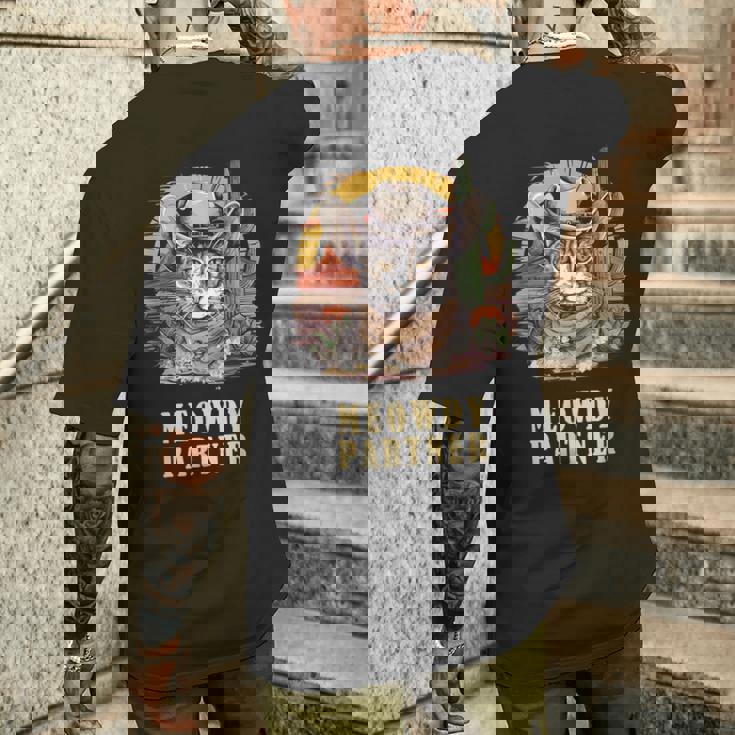 Meowdy Partner Cat Chapeau De Cowboy Humoristique Howdy Meme Wild West T-shirt imprimé au dos Cadeaux pour lui