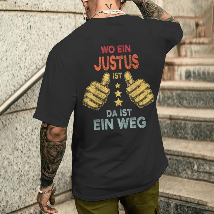 Name Justus Wo Ein Justus Istorname T-Shirt mit Rückendruck Geschenke für Ihn