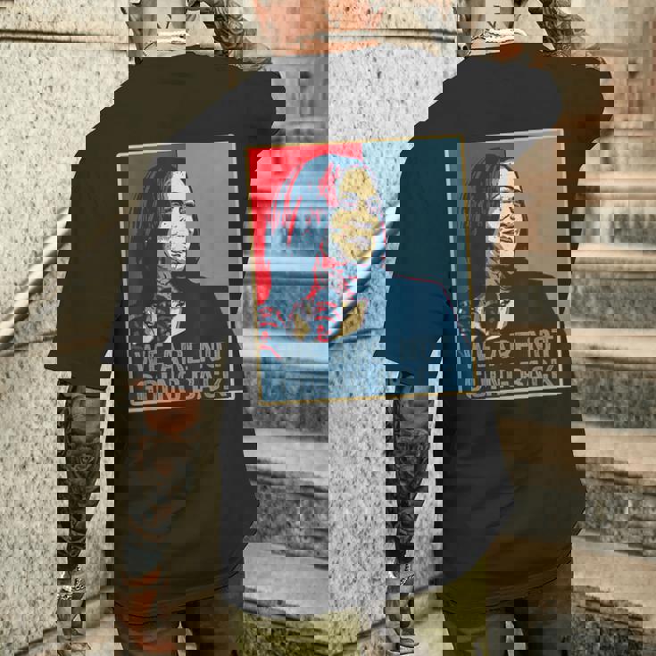 Non Torneremo Kamala Harris Per Il Presidente 2024 T-shirt da uomo con stampa posteriore Regalos para él