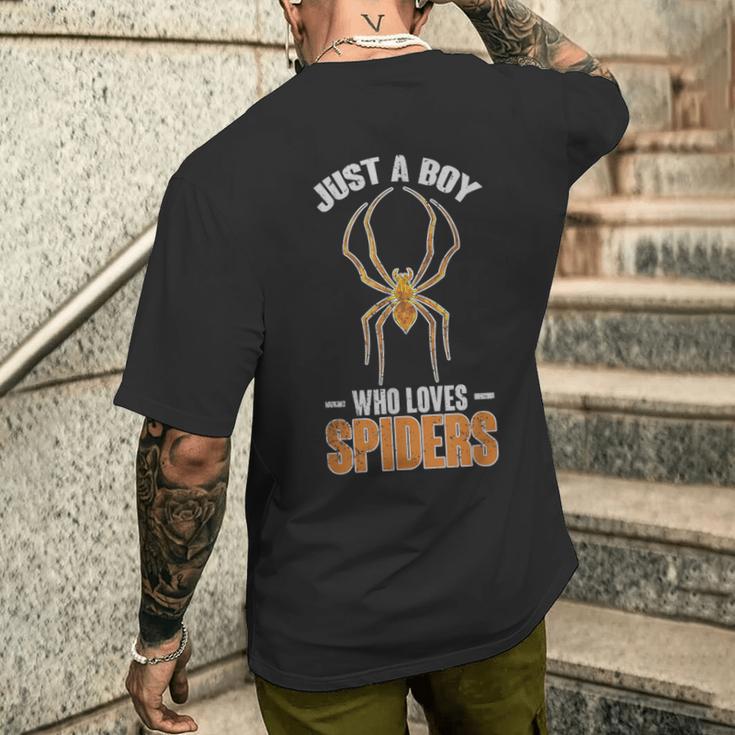 Nur Ein Junge Der Spinnen Liebt Arachnide Spider T-Shirt mit Rückendruck Geschenke für Ihn