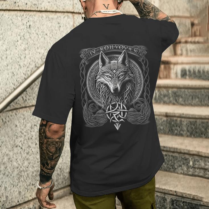 Odins Wolfiking Norse Runes Nordmann Mythology T-Shirt mit Rückendruck Geschenke für Ihn