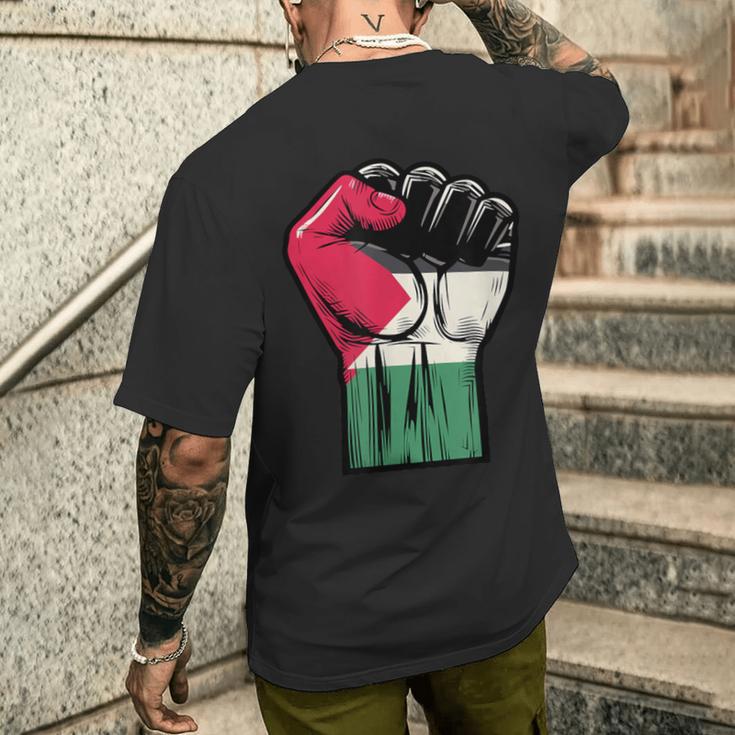 Palestine Flag Fist Palestine Flag T-Shirt mit Rückendruck Geschenke für Ihn