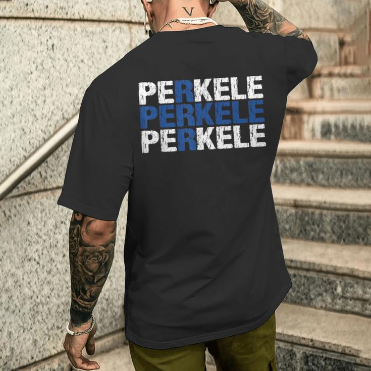 Perkele Finnish Flag Finland Suomi Distressed T-Shirt mit Rückendruck Geschenke für Ihn