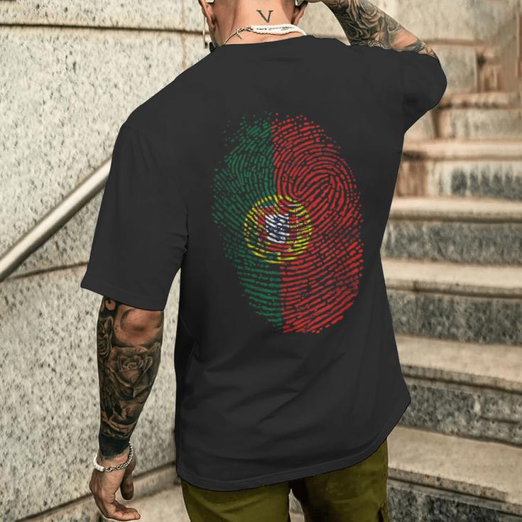 Portugal Flag Fingerprint T-Shirt mit Rückendruck Geschenke für Ihn