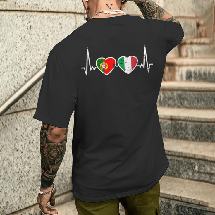 Portugal Italyintage Heartbeat Flag Portuguese T-Shirt mit Rückendruck Geschenke für Ihn