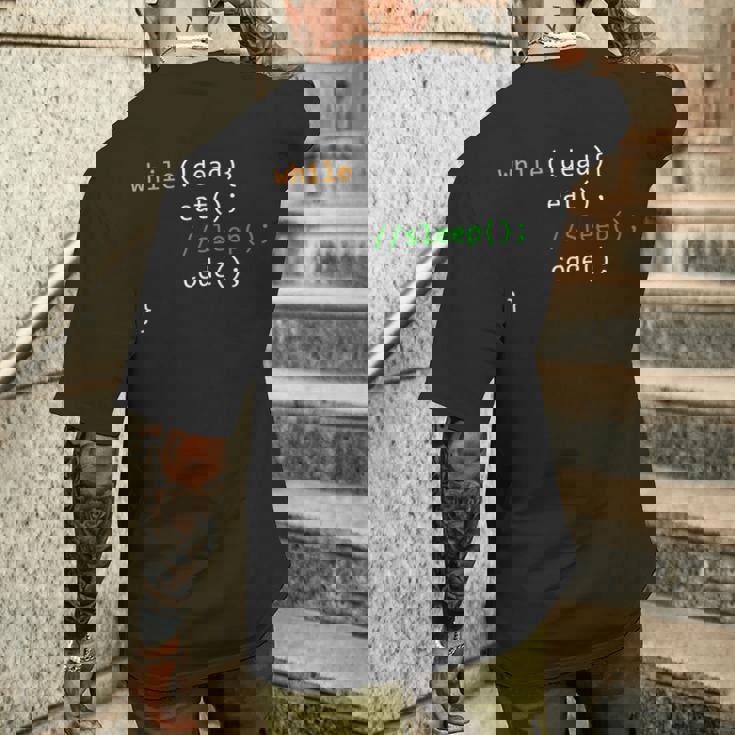 Programmatore Mangia Il Codice Di Sonno T-shirt da uomo con stampa posteriore Regalos para él