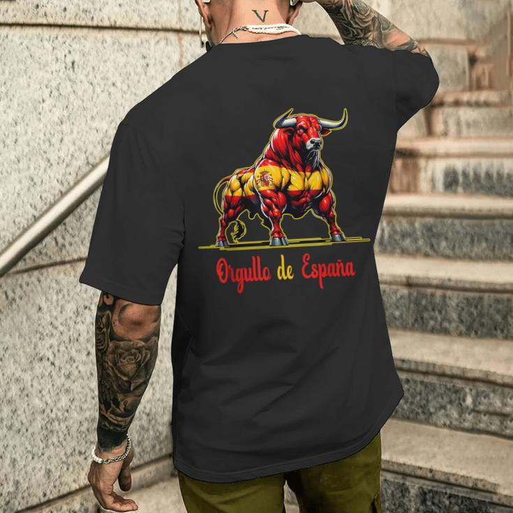 Proud Of Spain Bull Flags Español Pamplona T-Shirt mit Rückendruck Geschenke für Ihn