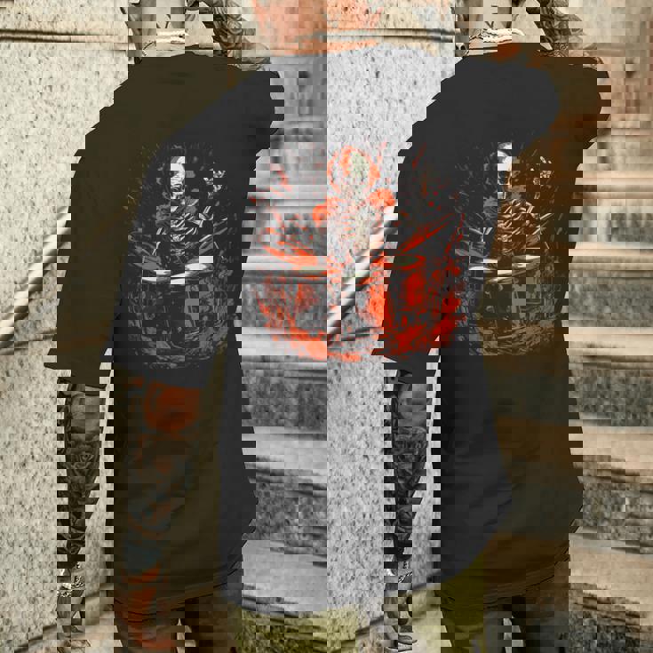 Punk Rockstar Skeleton Rock Band Drummer Drumming Drum T-shirt da uomo con stampa posteriore Regalos para él