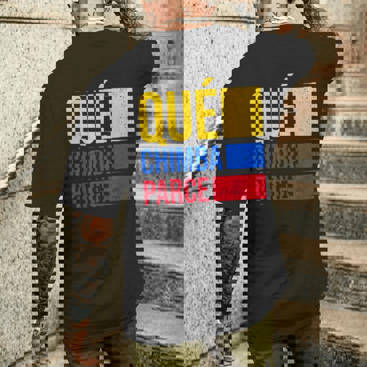 Qué Chimba Parce Colombia Flag Retro Vintage Colombian Slang Men's T-shirt Back Print Gifts for Him
