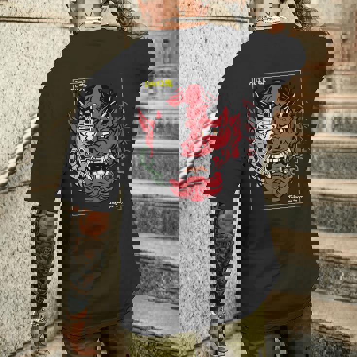 Retro Oni Streetwear Hannya Japanese Demon Cyber Kanji T-shirt da uomo con stampa posteriore Regalos para él