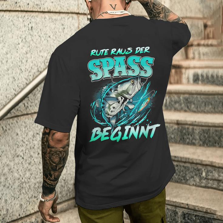 Rute Raus Der Spass Beginnt Fishing Fishing T-Shirt mit Rückendruck Geschenke für Ihn