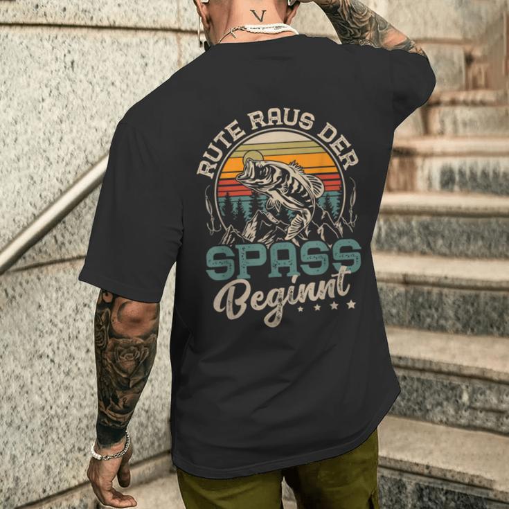 Rute Raus Der Spass Beginnt Fishingintage Angler T-Shirt mit Rückendruck Geschenke für Ihn