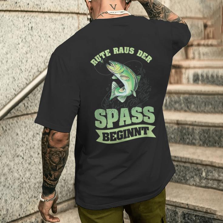 Rute Raus Der Spaß Beginnt Lustiger Angler Angeln Slogan T-Shirt mit Rückendruck Geschenke für Ihn