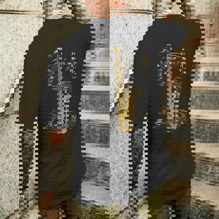 Sassofonista Note Musicali Chiave Diiolino Sassofono T-shirt da uomo con stampa posteriore Regalos para él