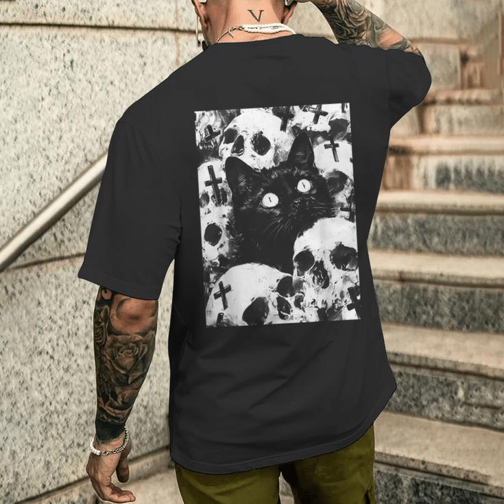 Satanic Occult Cat Goth Grunge Metal Crust Punk T-Shirt mit Rückendruck Geschenke für Ihn