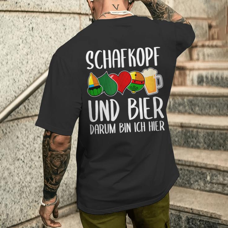 Schafkopf Und Bier Darum Bin Ich Hier Schafkopf Und Bier Darum T-Shirt mit Rückendruck Geschenke für Ihn