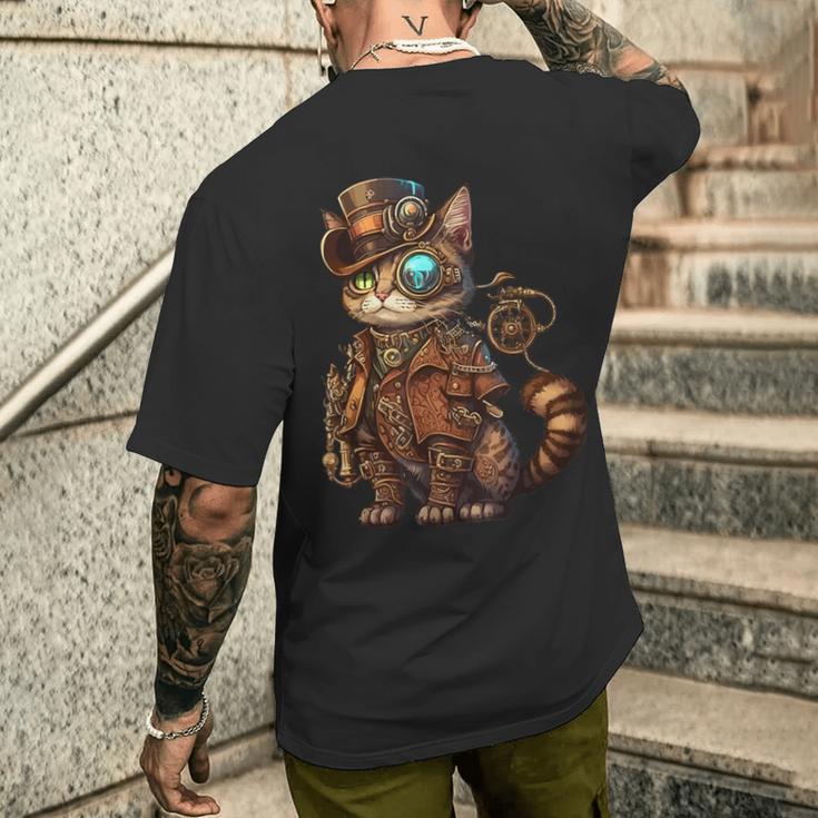 Steam Punk Cat Kitten Kitty Steampunk T-Shirt mit Rückendruck Geschenke für Ihn