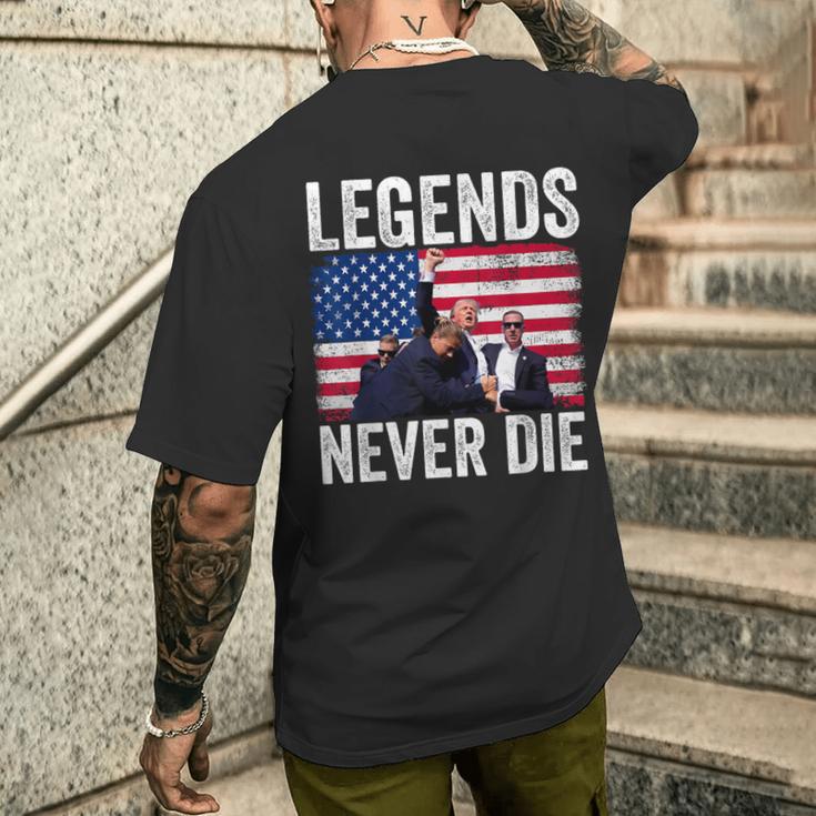 Trump Legends Never Die Trump Assassination Red T-Shirt mit Rückendruck Geschenke für Ihn