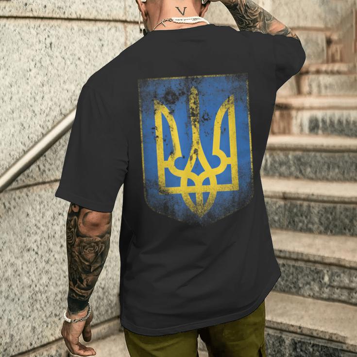 Ukraine Flag Crest Flag Logo Ukraine T-Shirt mit Rückendruck Geschenke für Ihn