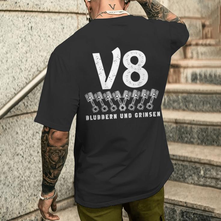 V8 Blubbern Und Grinsen Hubraum 8 Zylinder Car Lovers8 S T-Shirt mit Rückendruck Geschenke für Ihn