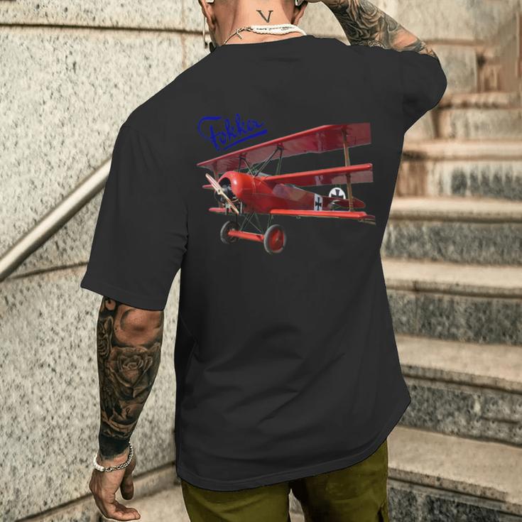 Vintage Car Aeroplane Fokker D3 Triplane Red Baron Ww1 T-Shirt mit Rückendruck Geschenke für Ihn