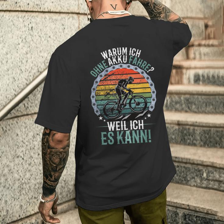 Warum Ich Ohne Akku Fahre Weil Ich Es Kann Retro Bicycle T-Shirt mit Rückendruck Geschenke für Ihn