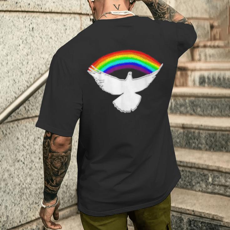 Weiße Friedenstaube Mit Regenbogen T-Shirt mit Rückendruck Geschenke für Ihn