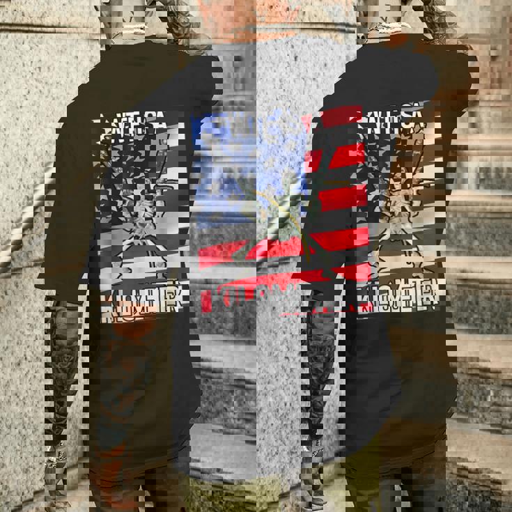 Wtf Is A Kilometer 4 Luglio Scheletro Divertente Cringey Usa Meme T-shirt da uomo con stampa posteriore Regalos para él