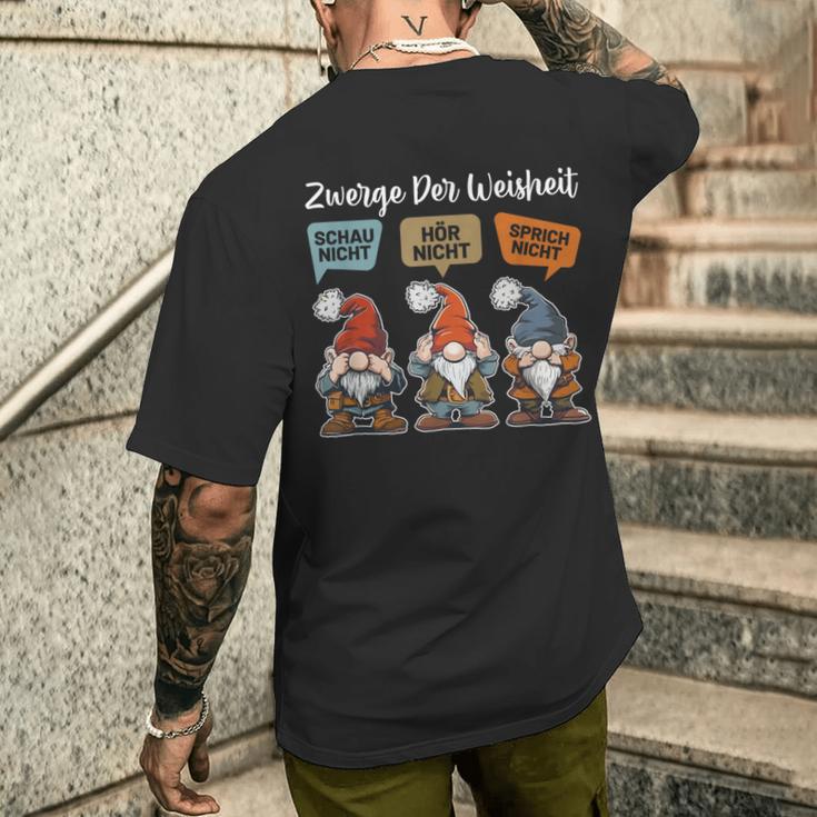 Zwerge Der Weisheit Schau Nicht Hör Nicht Speich Nicht Sprich Nicht Zwer T-Shirt mit Rückendruck Geschenke für Ihn