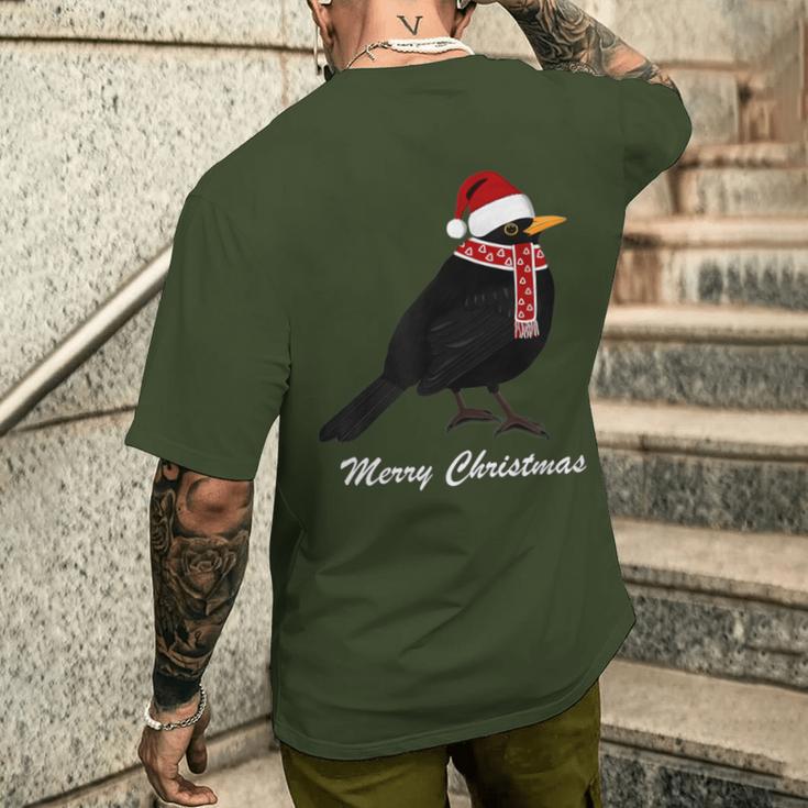 Bird With Red Christmas Hat Scarf Christmas Outfit Bird T-Shirt mit Rückendruck Geschenke für Ihn