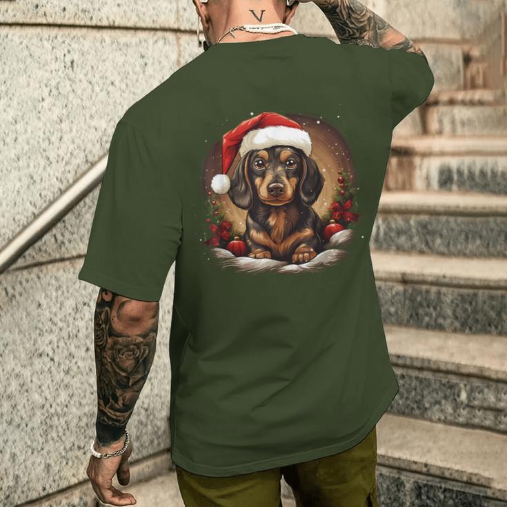 Dachshund With Santa Hat Christmas With Dog T-Shirt mit Rückendruck Geschenke für Ihn