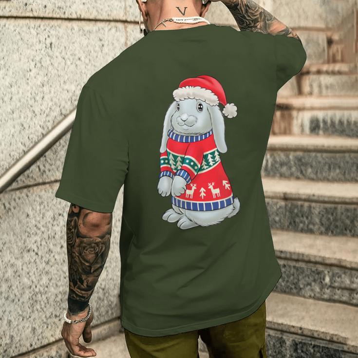 Rabbit Hat Hoppy Christmas Rabbit Christmas T-Shirt mit Rückendruck Geschenke für Ihn