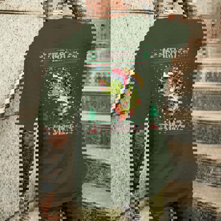 Ugly Fishing Christmas Bass Fish Apparel Merry Fishmas Men's T-shirt Back Print Gifts for Him