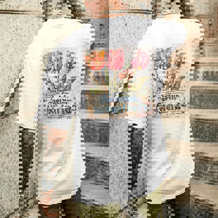 Amsterdam Acquerello Tulipanoiaggio Timbro Souvenir T-shirt da uomo con stampa posteriore Regalos para él