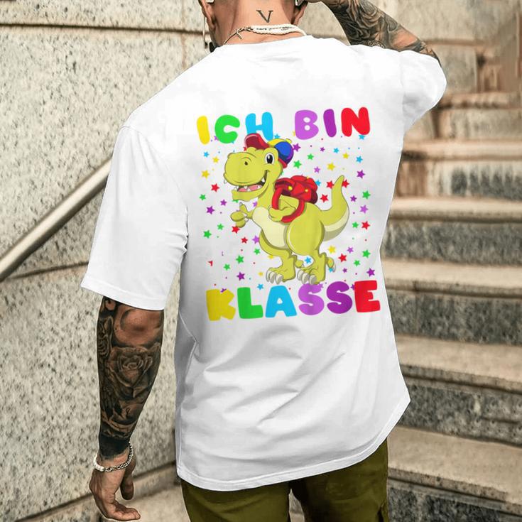 Children's Ich Bin 1 Class Dino Mit Schulsack T-Shirt mit Rückendruck Geschenke für Ihn