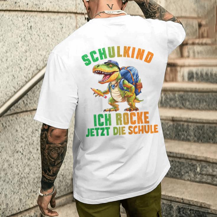 Children's Schulkind 2024 Cool Dino Ich Rocke Jetzt Die Schule Boys' T-Shirt mit Rückendruck Geschenke für Ihn