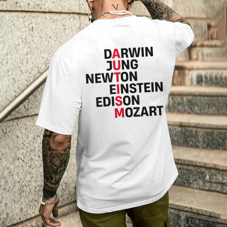 Darwin Jung Newton Einstein Edison Mozart Autism Awareness T-Shirt mit Rückendruck Geschenke für Ihn