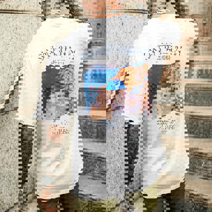 Greek Island Santorini Greece Oia Village Blue Church Men's T-shirt Back Print Gifts for Him