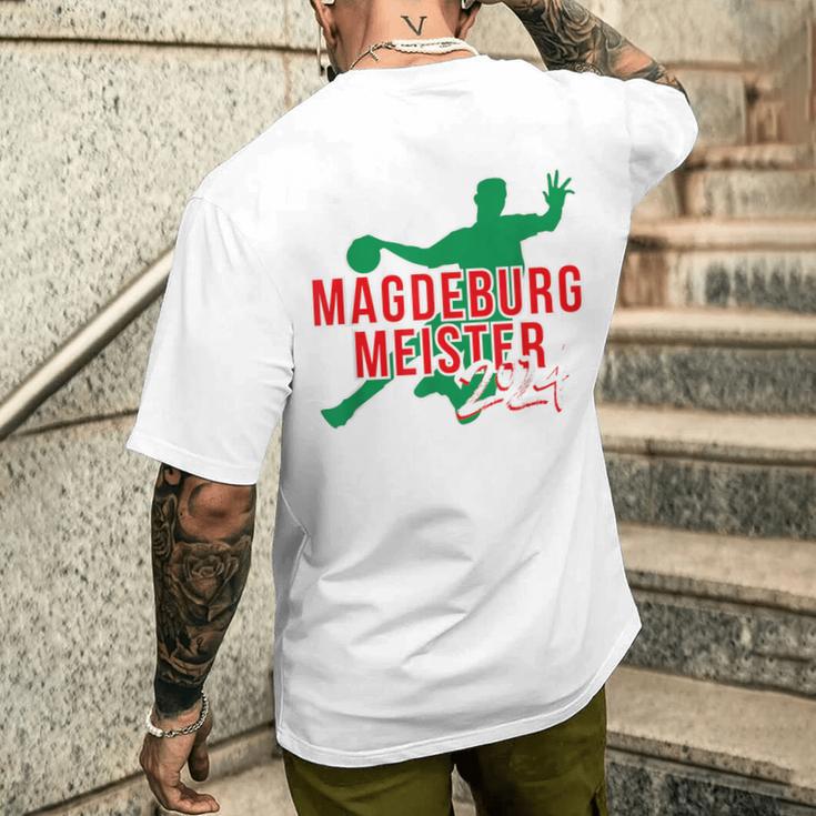 With Handball Team Magdeburg Fan Saxony-Anhalt Green Red T-Shirt mit Rückendruck Geschenke für Ihn