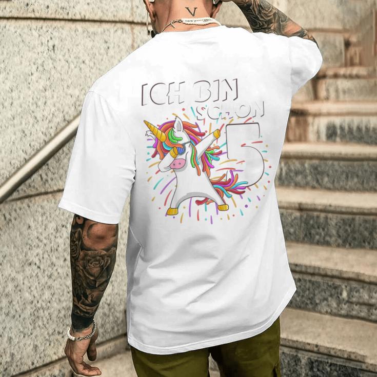 Ich Bin Schon Fünf Einhorn Dab 5Th Birthday T-Shirt mit Rückendruck Geschenke für Ihn