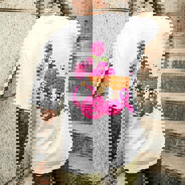 In October We Wear Pink Ghosts & Pumpkins For Breast Cancer Men's T-shirt Back Print Gifts for Him