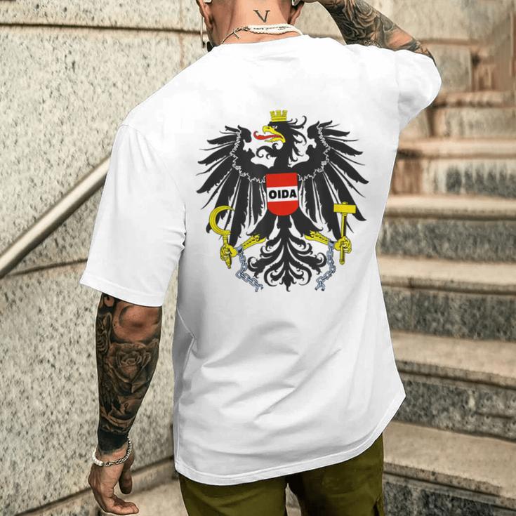 Oida Austria Flag Dialect Meme Schmäh Eagle Austria Gray T-Shirt mit Rückendruck Geschenke für Ihn