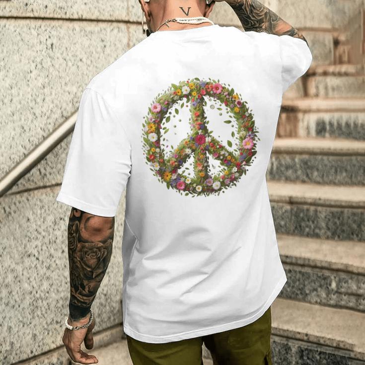 Peace Damen Männer Hippie 60Er 70Er Gray T-Shirt mit Rückendruck Geschenke für Ihn