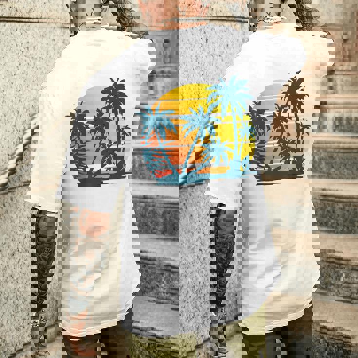 Playa Tropical Atardecer Retro Palmerasacaciones Deerano Camiseta Hombre Estampado Espalda Regalos para él
