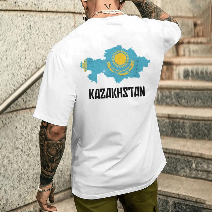 Republic Of Kazakhstan Flag T-Shirt mit Rückendruck Geschenke für Ihn